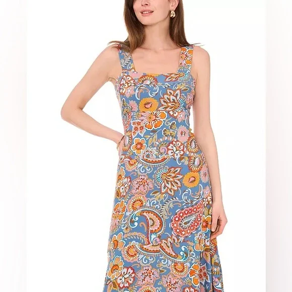 Vince Camuto Floral Square-Neck Smocked-Back Maxi Dress - Picture 3 of 3